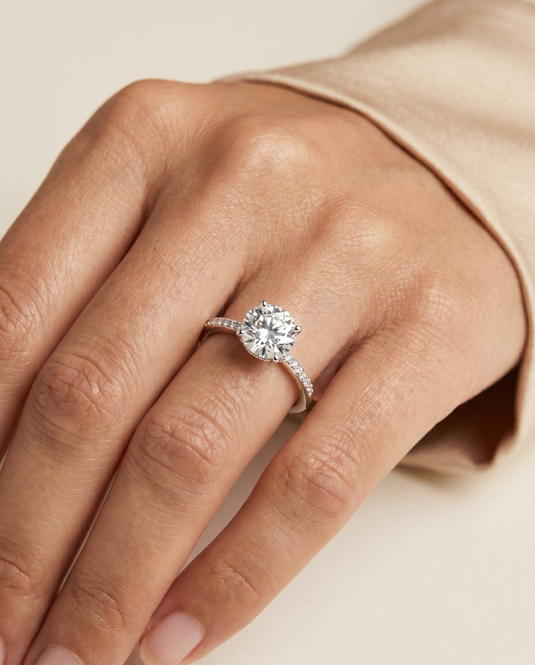 The Brenda engagement ring setting in Platinum, select high hidden halo solitaire cut design | RockHer
