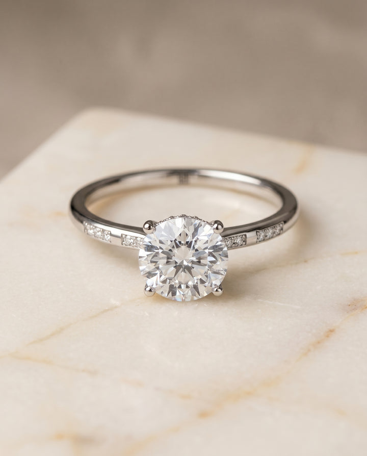 The Wanda Hidden Halo Solitaire Engagement Ring Setting for Round Diamonds in Platinum | RockHer