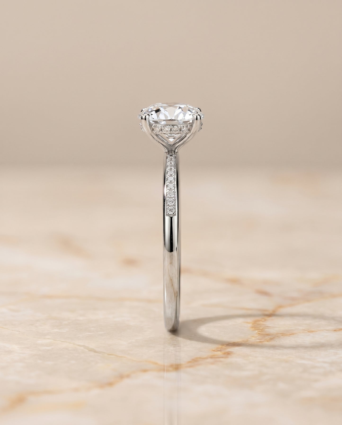 The Brenda High Hidden Halo Solitaire Round Engagement Ring Setting in Platinum