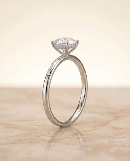 Wanda Select Hidden Halo Pavé Solitaire Round Lab Diamond Engagement Ring in Platinum, side view | RockHer