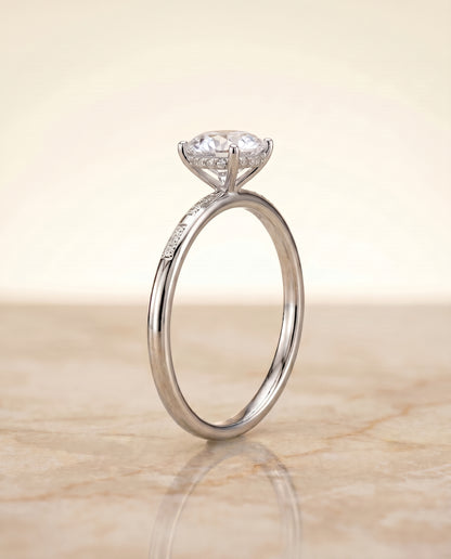 The Wanda Hidden Halo Pavé Solitaire Round Engagement Ring Setting in 18K White Gold