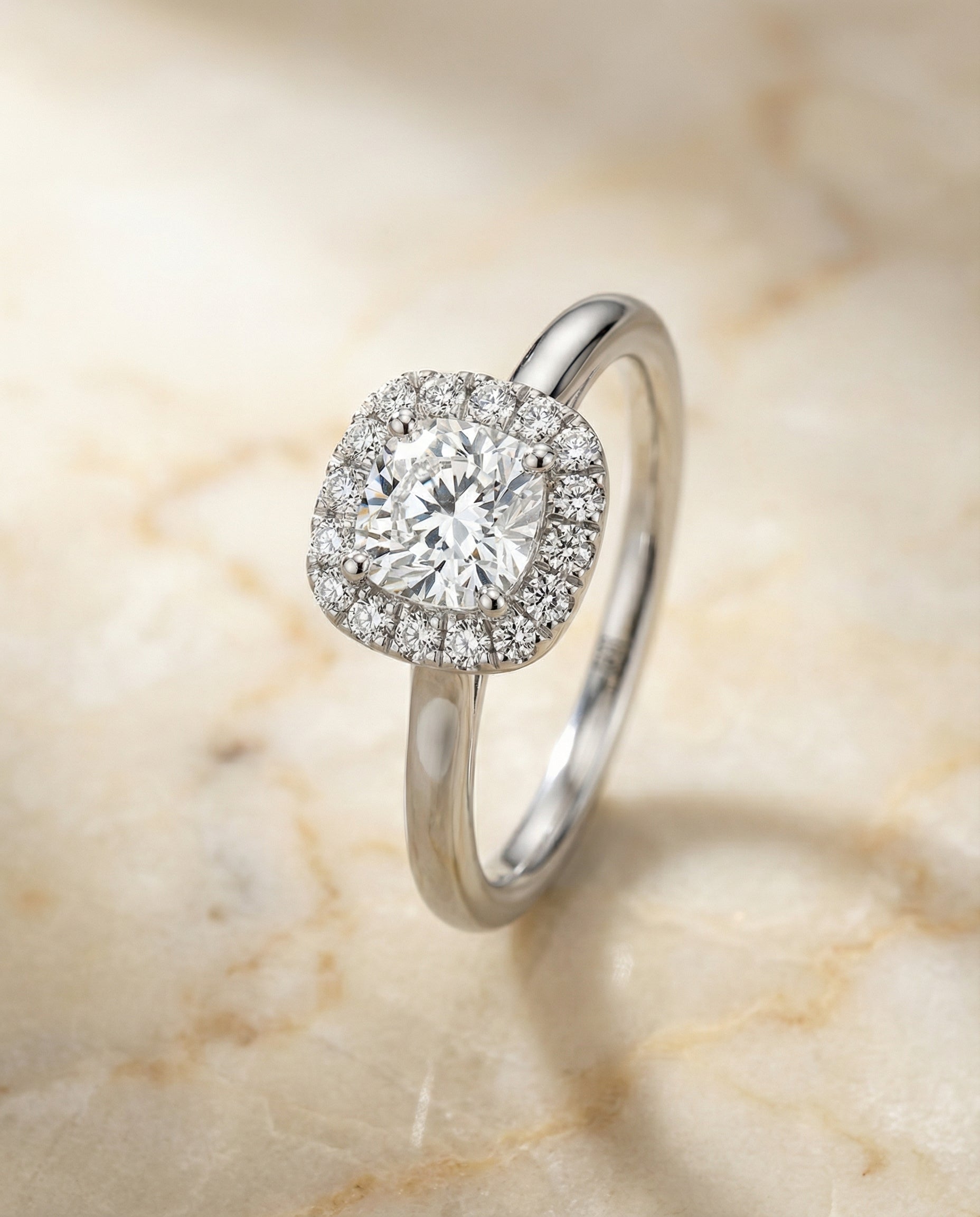 High Polish Simple Halo Cut styling on The Amy cushion engagement ring setting | RockHer