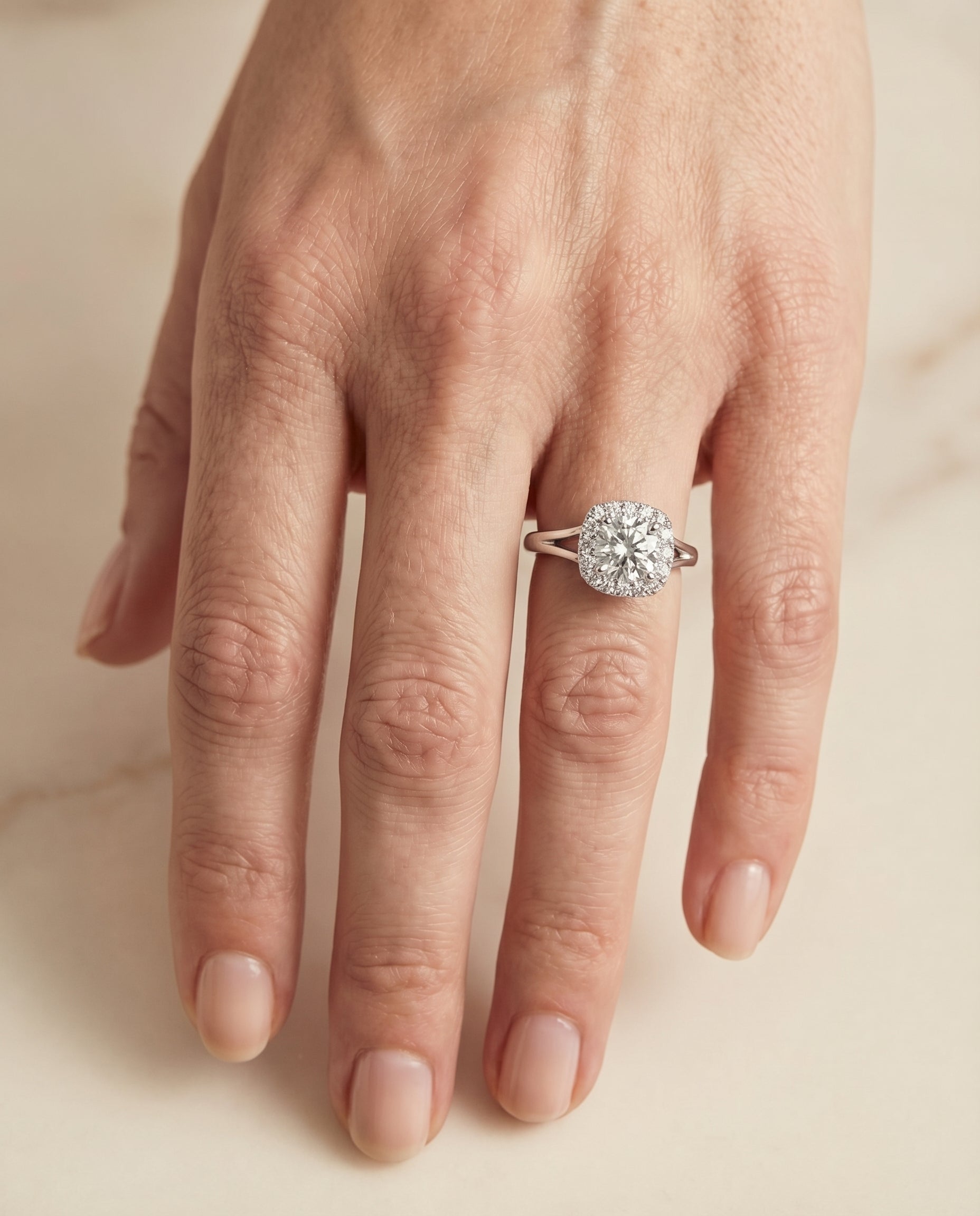18K White Gold band of The Amy cushion engagement ring setting | RockHer
