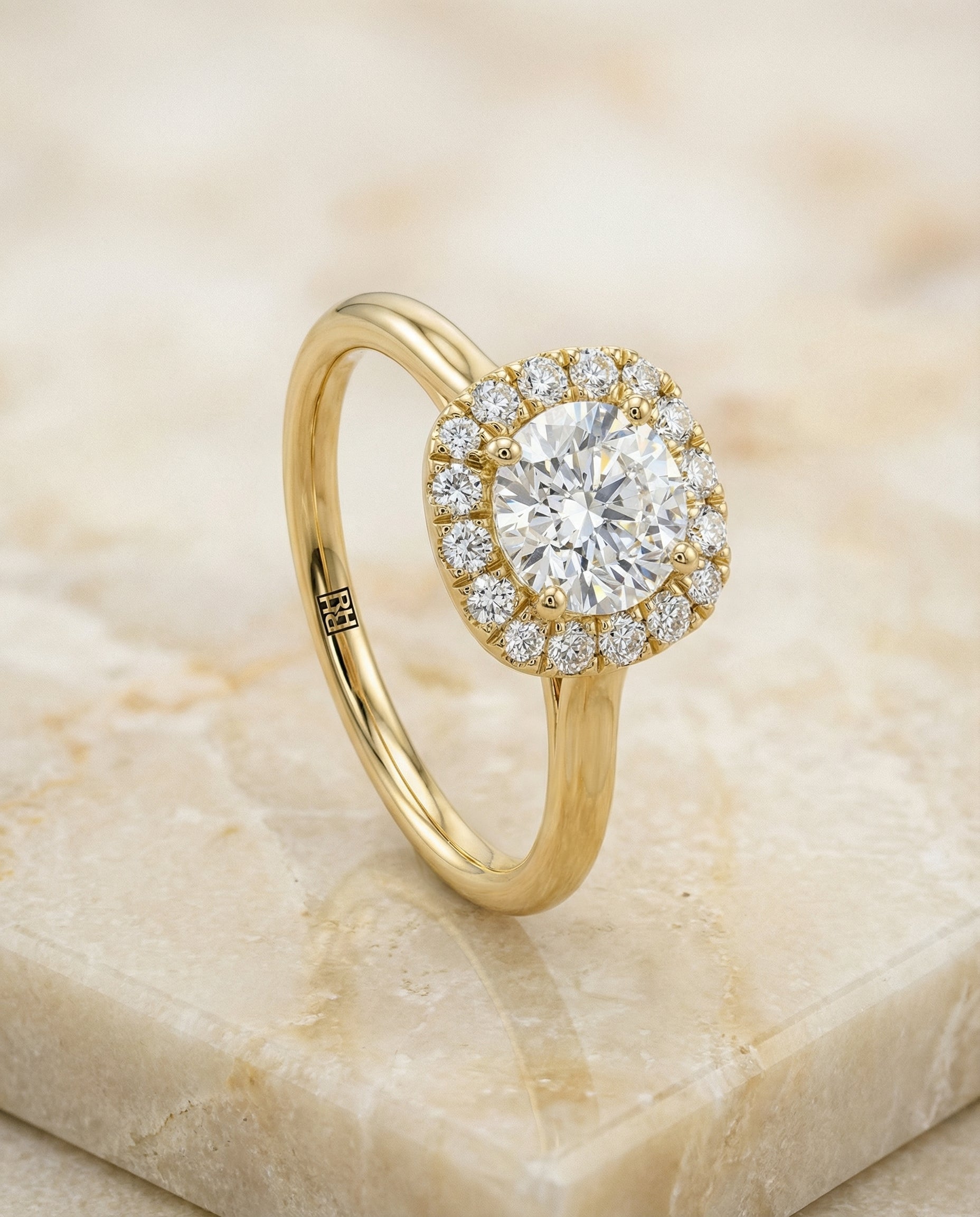 The Amy cushion engagement ring setting in 18K Yellow Gold | RockHer