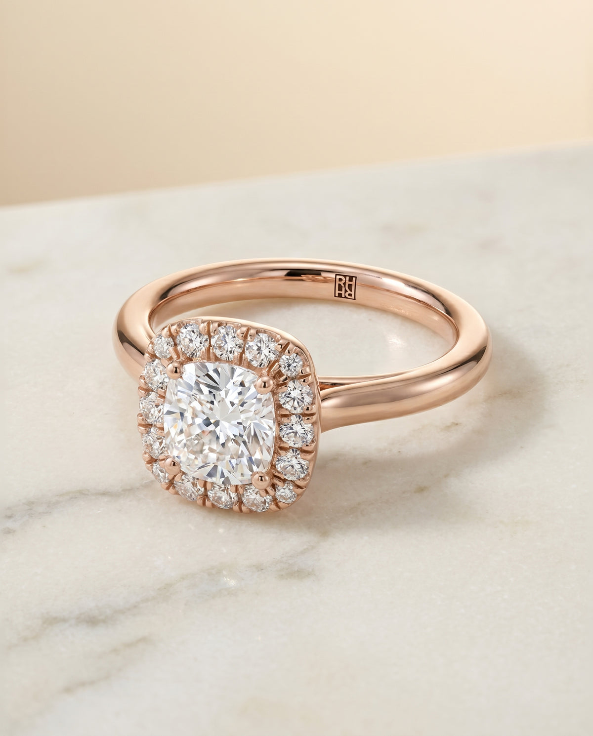 The Amy cushion engagement ring setting in 18K Rose Gold | RockHer