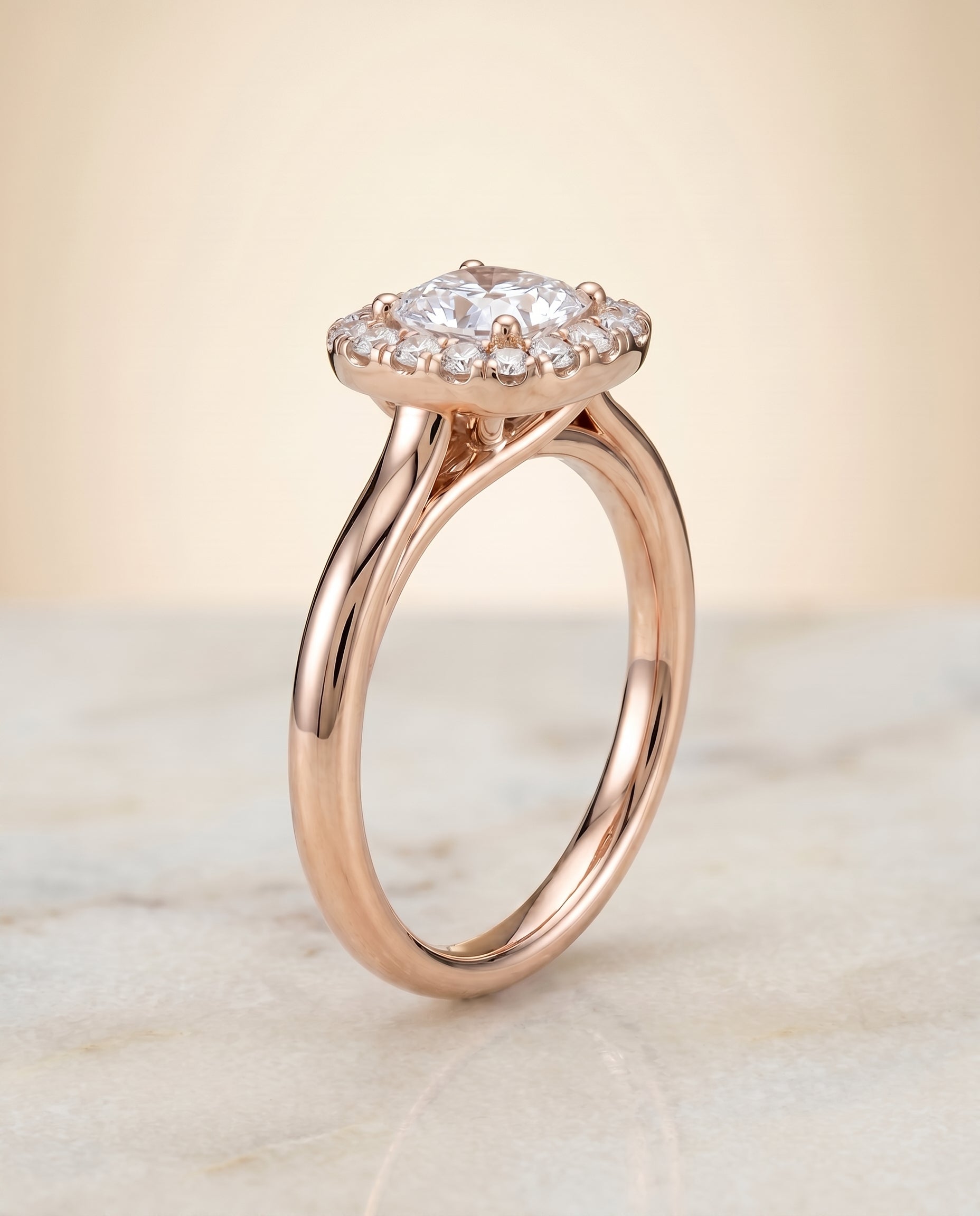 High Polish Simple Halo Cut styling on The Amy cushion engagement ring setting | RockHer