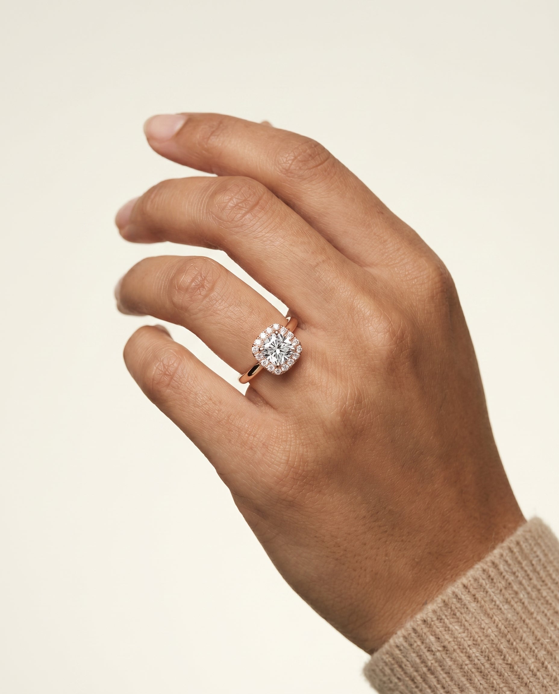 The Amy engagement ring setting in 18K Rose Gold, high polish simple halo cut design | RockHer