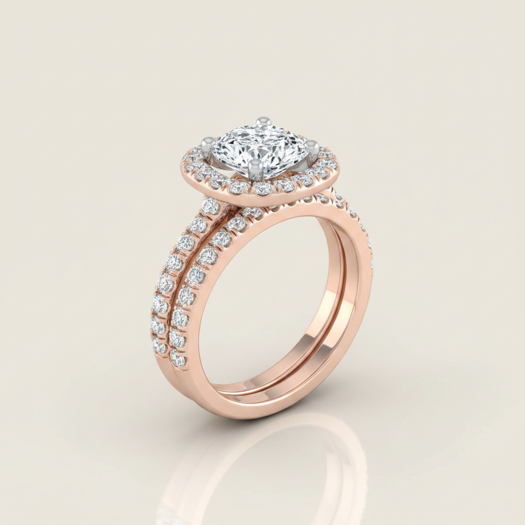 The Hymn Matching Wedding Band, Cushion in 14K Rose Gold
