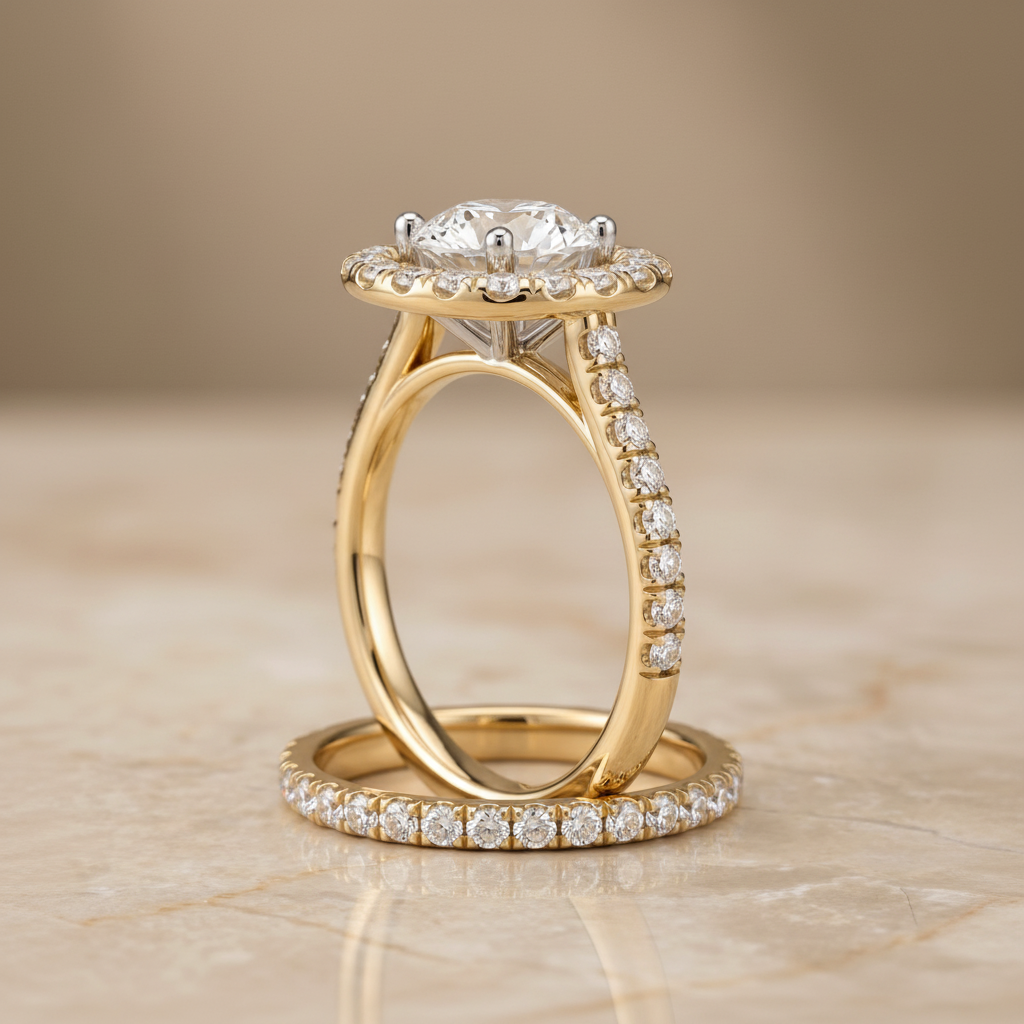 The Hymn Matching Wedding Band, Round in 18K Yellow Gold
