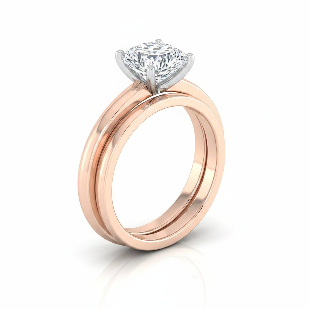 The Isolde Matching Wedding Band, Cushion in 14K Rose Gold