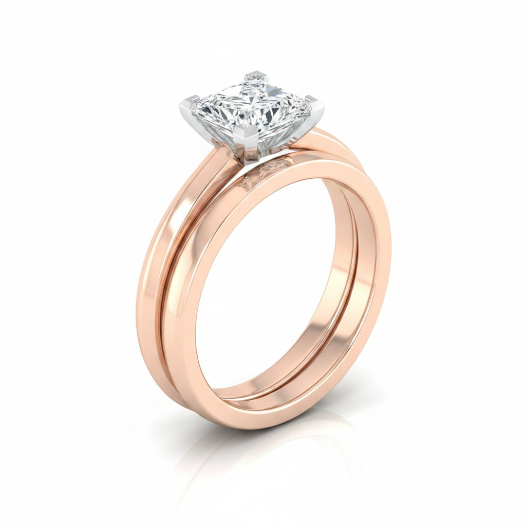 The Isolde Matching Wedding Band, Princess in 14K Rose Gold