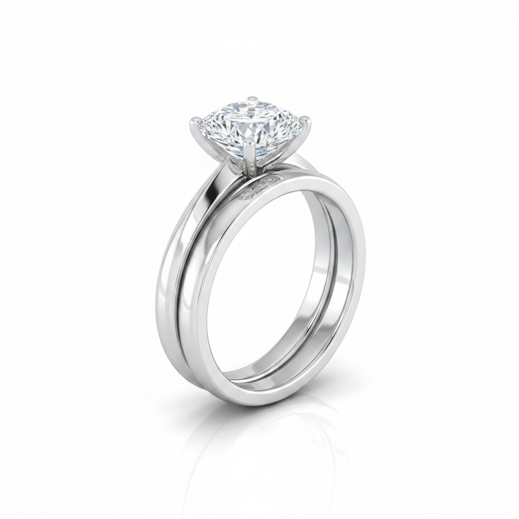 The Isolde Matching Wedding Band, Cushion in 18K White Gold
