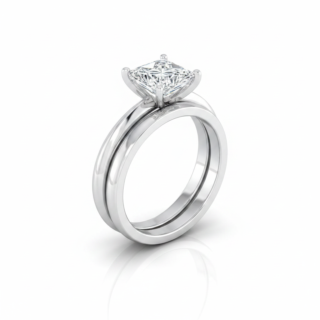 The Isolde Matching Wedding Band, Princess in 18K White Gold