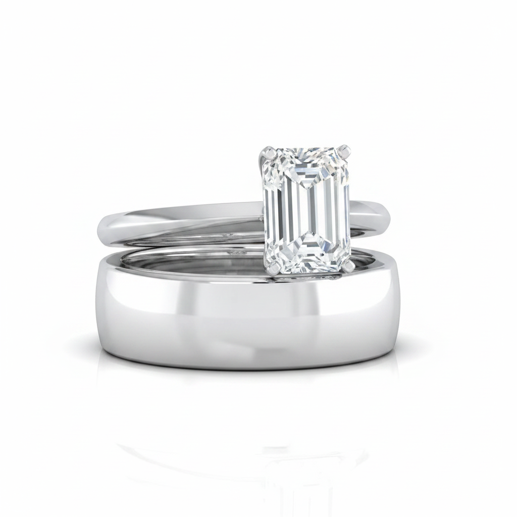The Isolde Matching Wedding Band, Emerald in Platinum