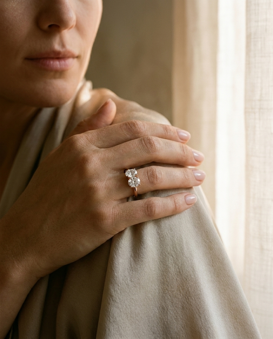The Jackie engagement ring setting in 14K Rose Gold, select toi et moi knife lab diamond design | RockHer