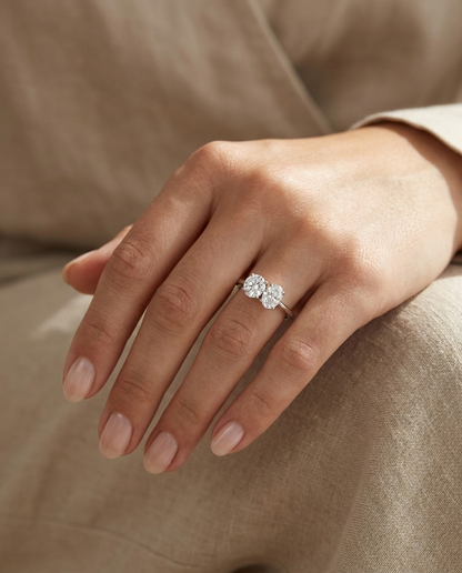 14K White Gold Jackie Select Toi et Moi Round & Oval Knife Edge Band Lab Diamond Engagement Ring - Ring on hand model