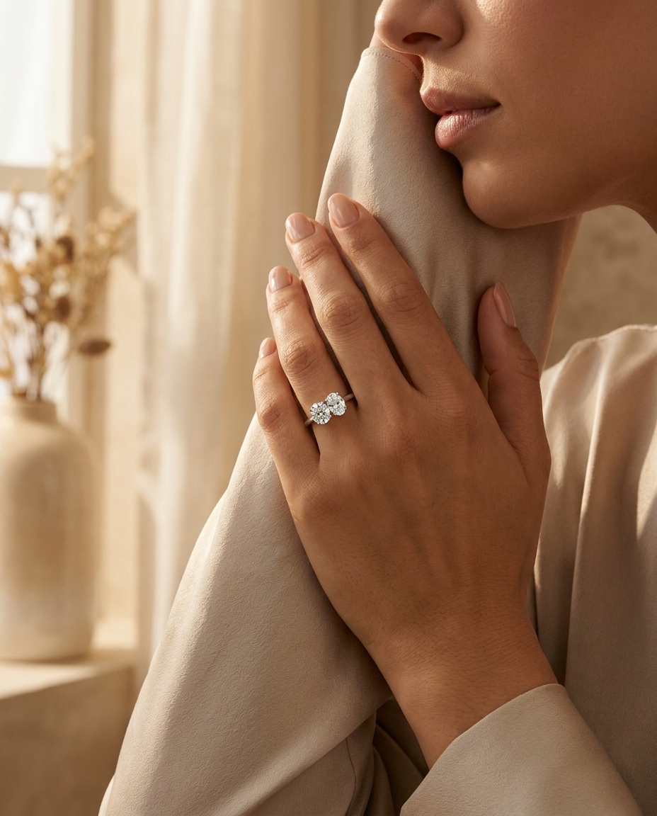 The Jackie engagement ring setting in 18K White Gold, select toi et moi knife lab diamond design | RockHer