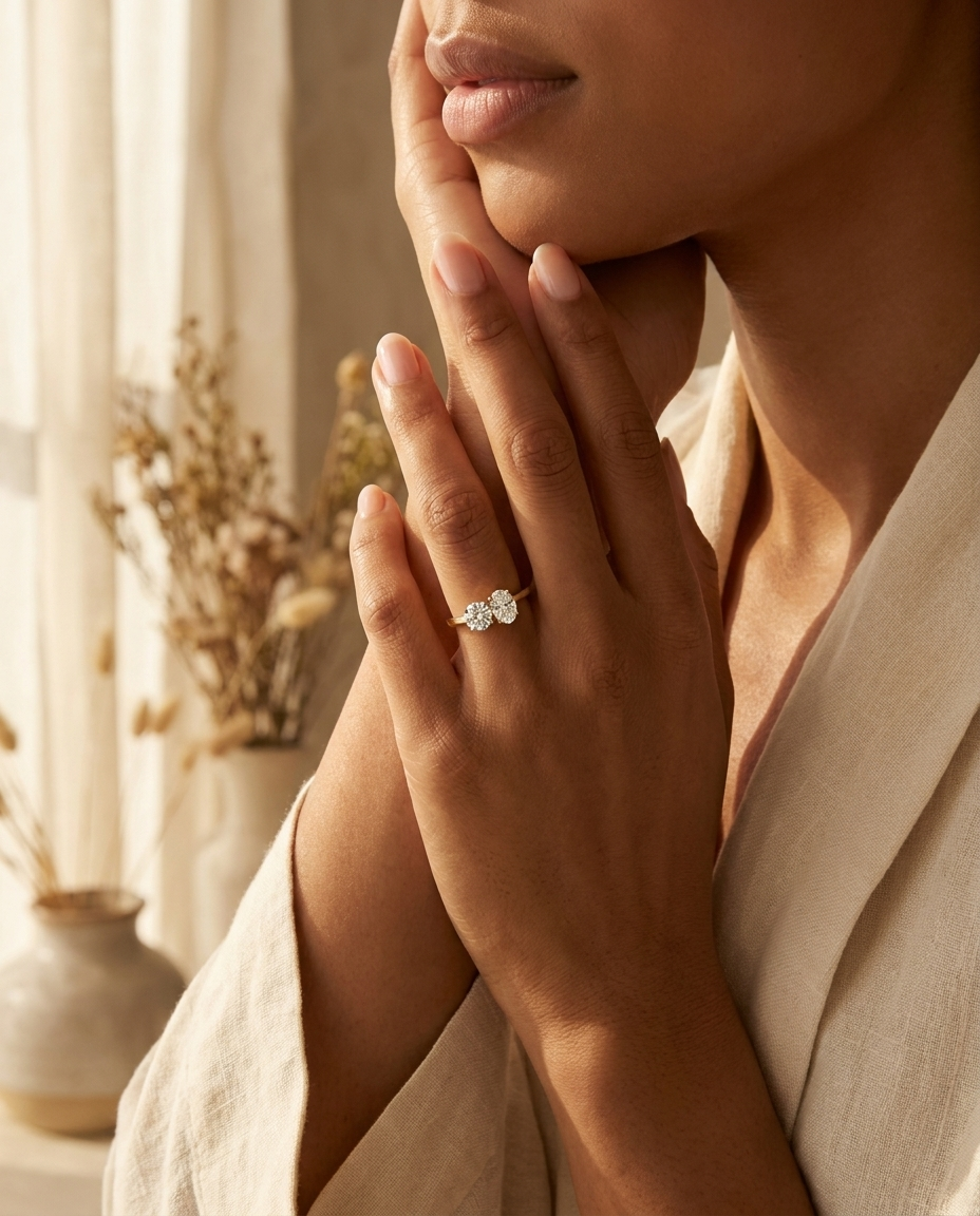 The Jackie engagement ring setting in 18K Yellow Gold, select toi et moi knife lab diamond design | RockHer