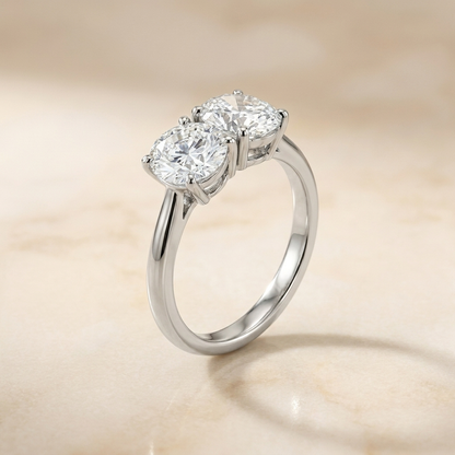 Platinum Jackie Select Toi et Moi Round & Oval Knife Edge Band Lab Diamond Engagement Ring - Alt angle on warm marble