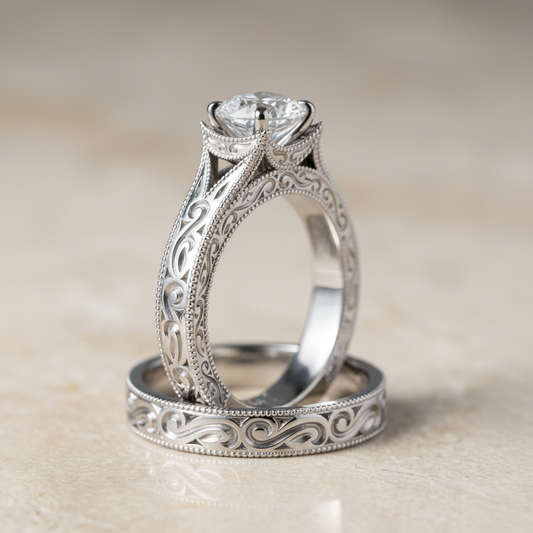 The Janis Matching Wedding Band, Cushion in 18K White Gold