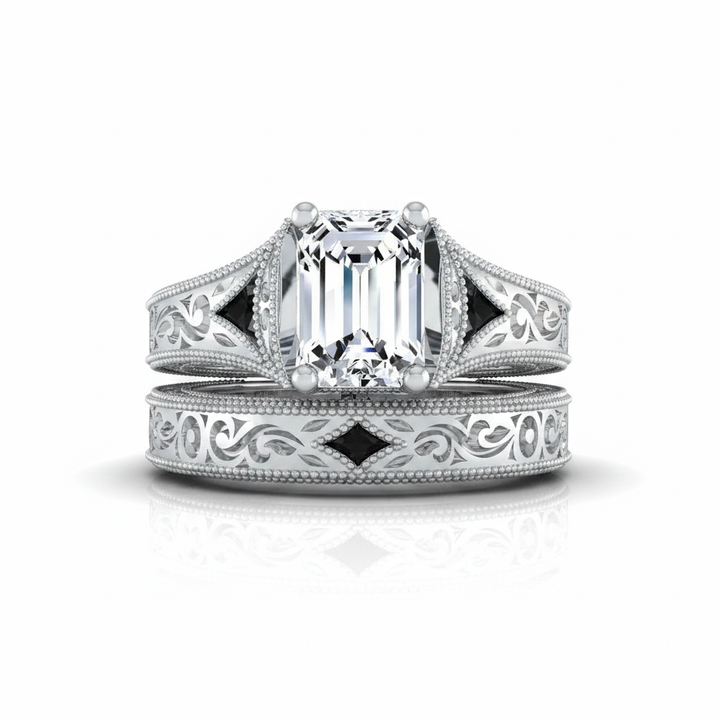 The Janis Matching Wedding Band, Emerald in 18K White Gold