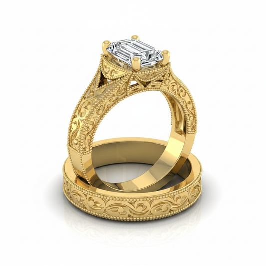 The Janis Matching Wedding Band, Emerald in 18K Yellow Gold