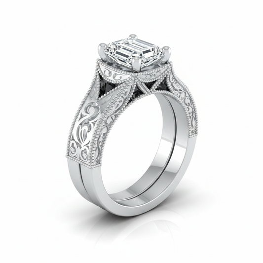 The Janis Matching Wedding Band, Emerald in Platinum