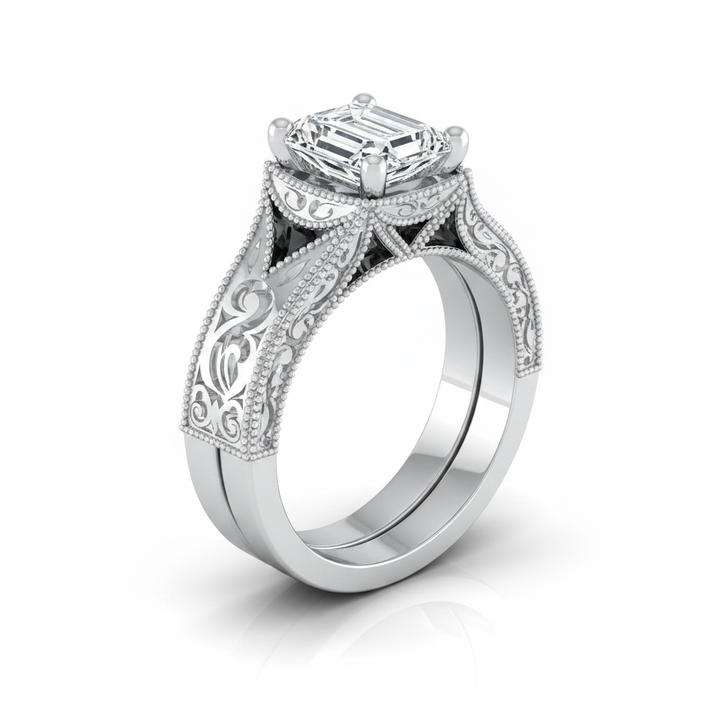 The Janis Matching Wedding Band, Emerald in Platinum | RockHer