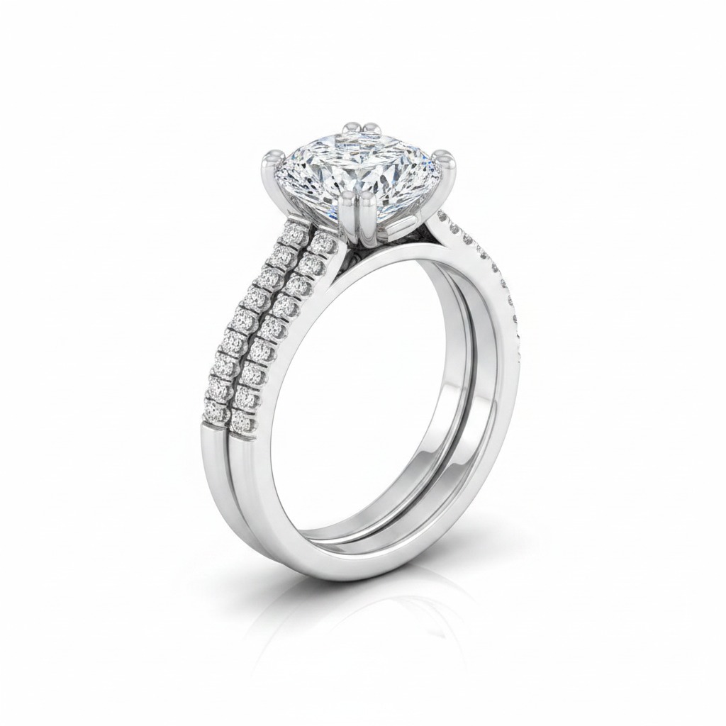 The Joss Matching Wedding Band, Cushion in 18K White Gold