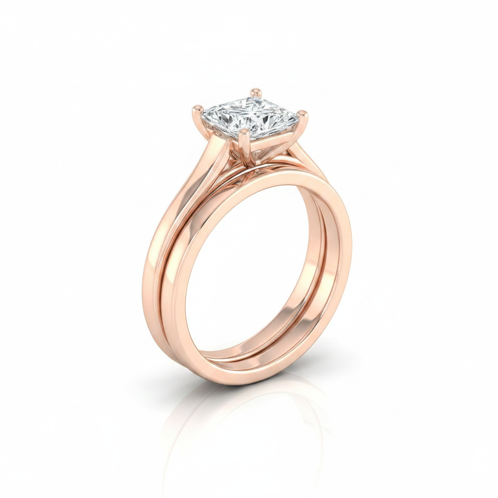 The Juliette Matching Wedding Band, Princess in 14K Rose Gold