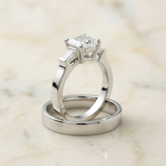 The June Matching Wedding Band, Asscher in 18K White Gold