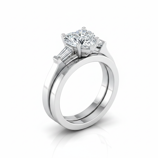 The June Matching Wedding Band, Heart in 18K White Gold