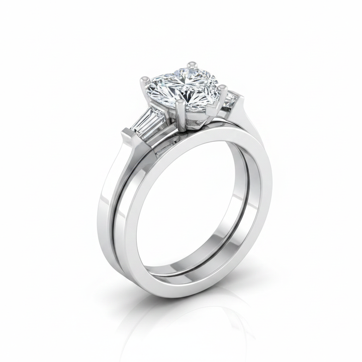 The June Matching Wedding Band, Heart in 18K White Gold