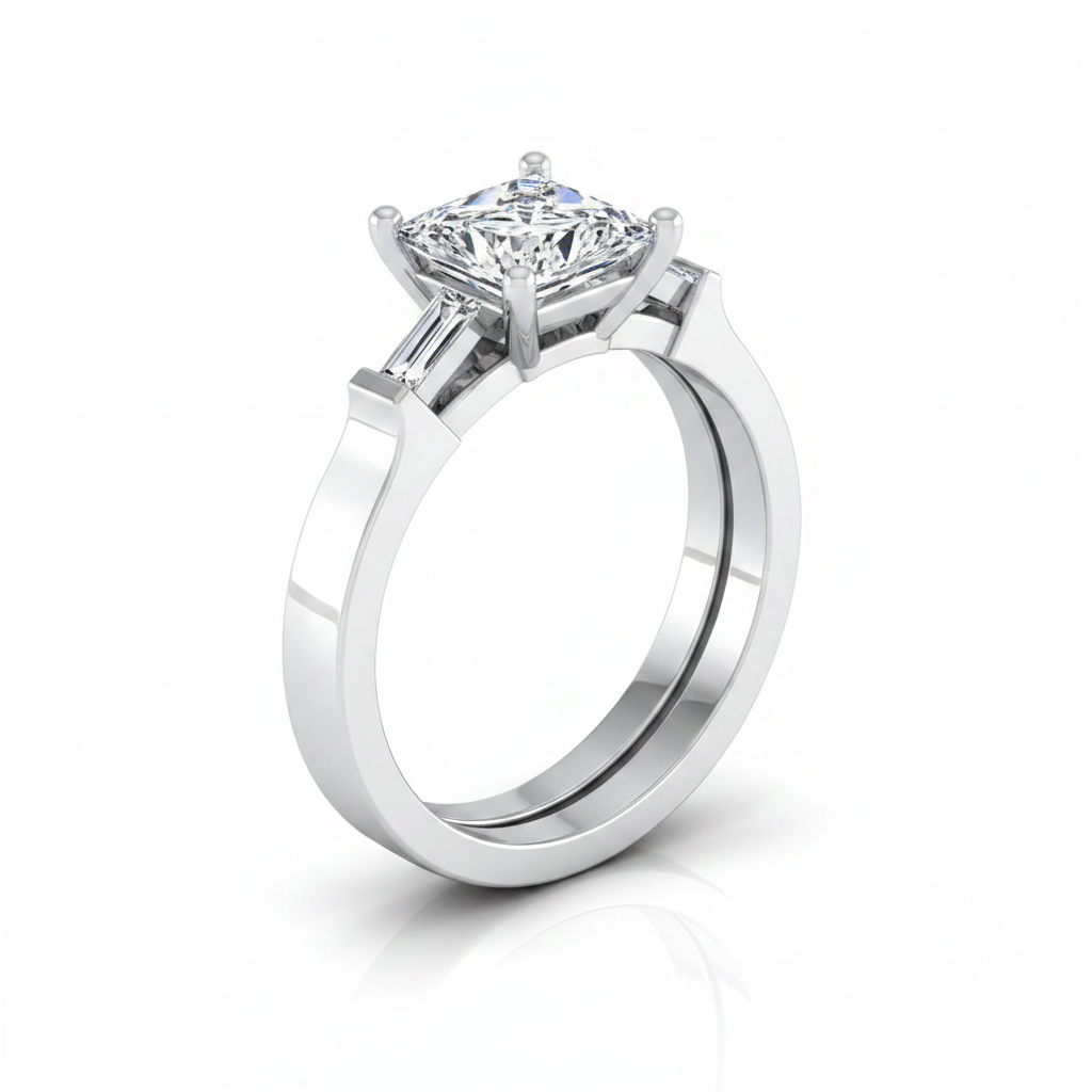 The June Matching Wedding Band, Princess in 18K White Gold