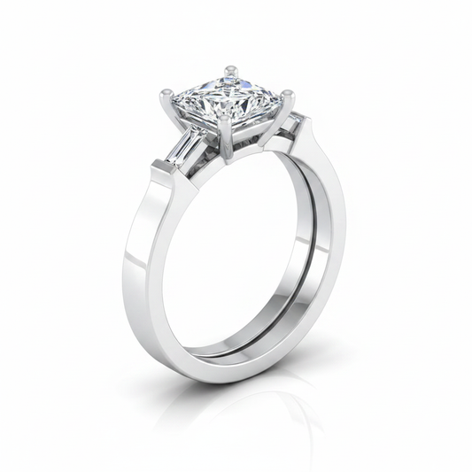 The June Matching Wedding Band, Princess in 18K White Gold