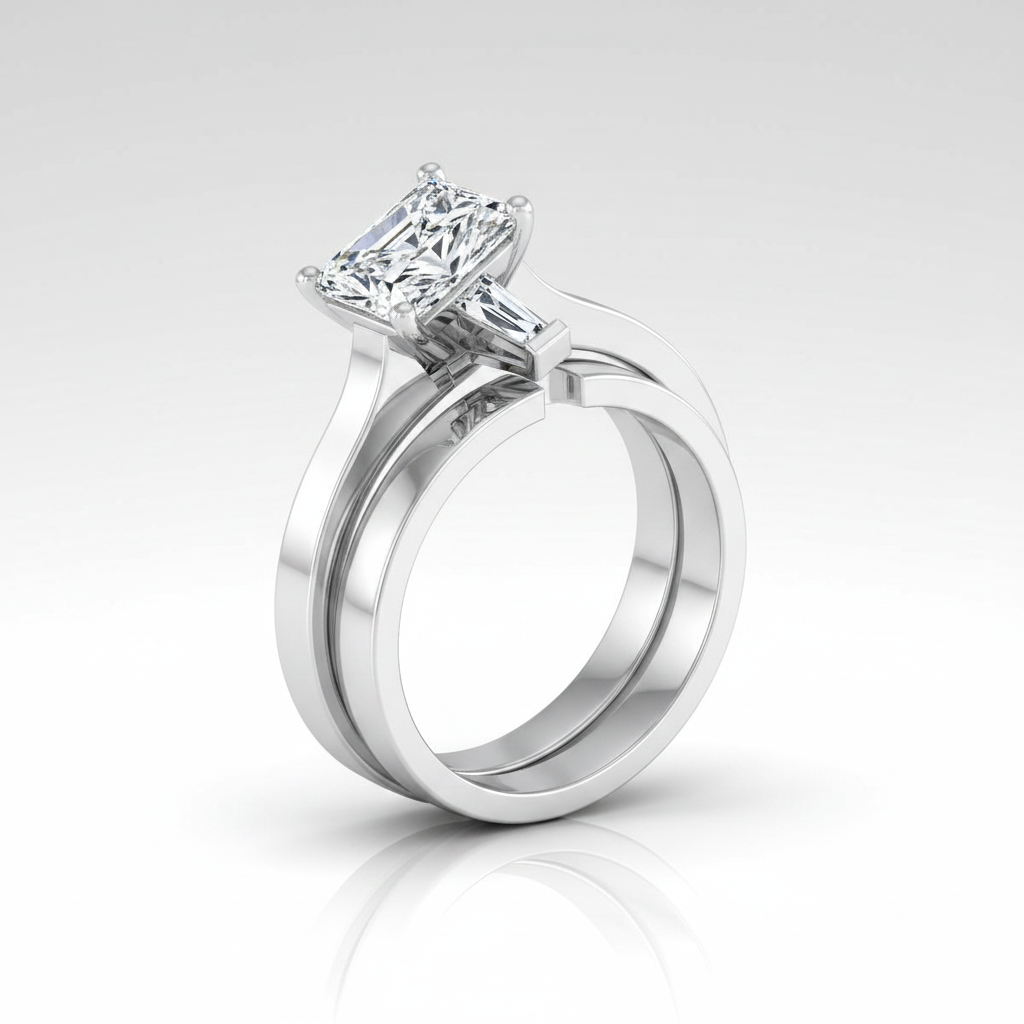 The June Matching Wedding Band, Radiant in 18K White Gold