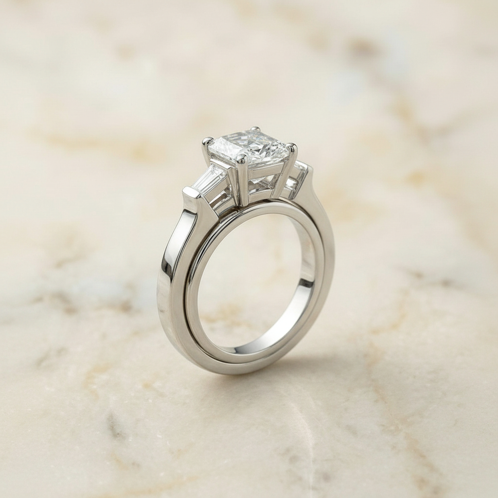 The June Matching Wedding Band, Asscher in Platinum