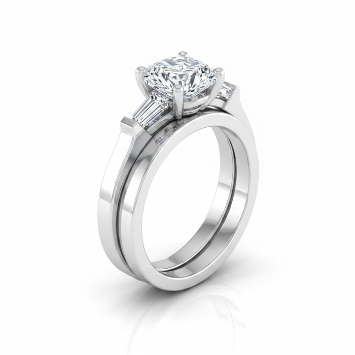 The June Matching Wedding Band, Cushion in Platinum