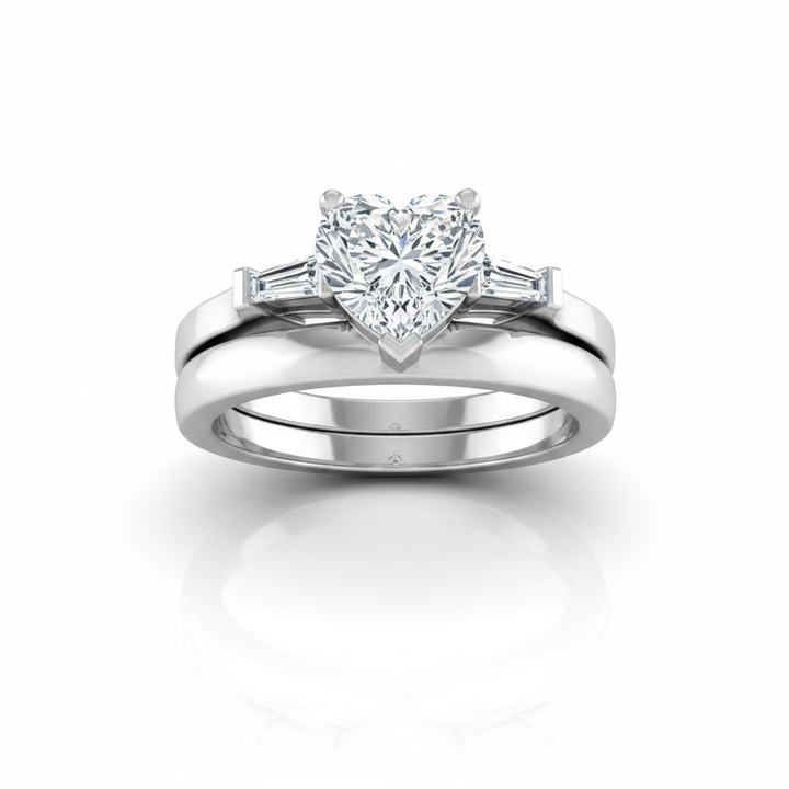 The June Matching Wedding Band, Heart in Platinum