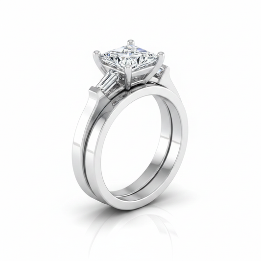 The June Matching Wedding Band, Princess in Platinum