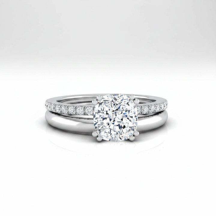 The Kelly Matching Wedding Band, Cushion in 18K White Gold