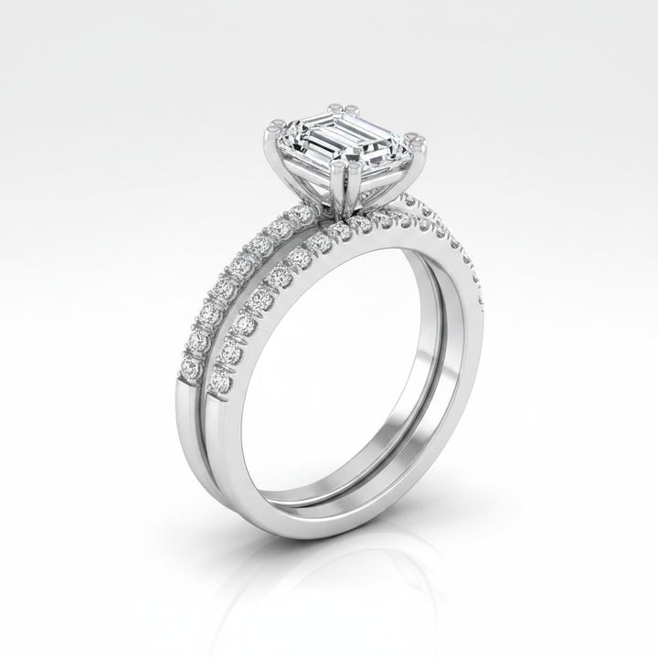 The Kelly Matching Wedding Band, Emerald in 18K White Gold