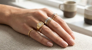 Diamond Letter Signet Ring - 14K Yellow Gold, lifestyle shot | RockHer