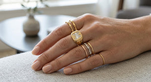 Diamond Letter Signet Ring - 14K Rose Gold, lifestyle shot | RockHer