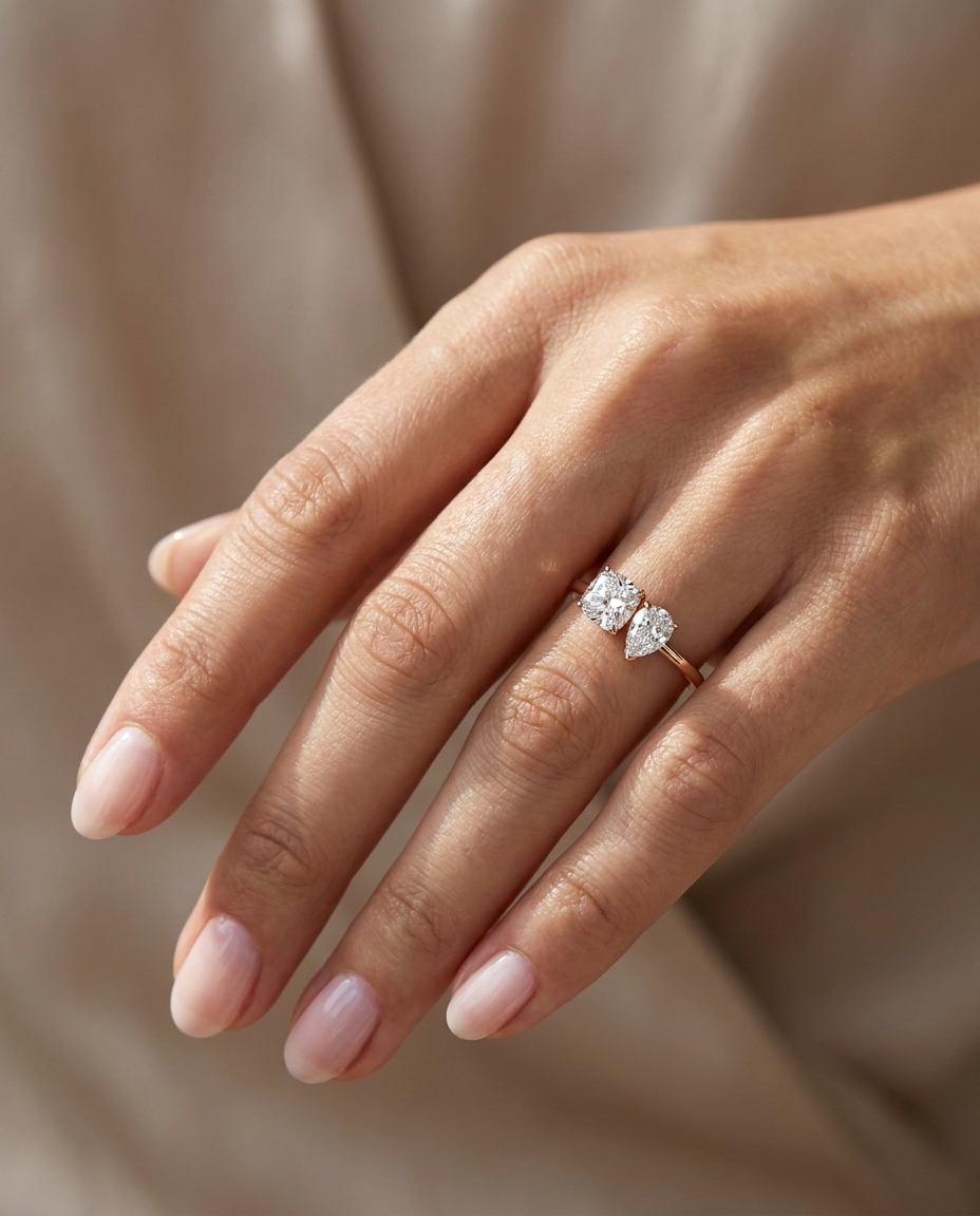 14K Rose Gold band of The Lauryn cushion engagement ring setting | RockHer