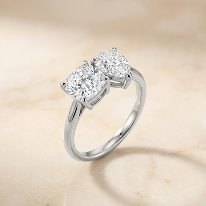 14K White Gold Lauryn Toi et Moi Select Cushion & Pear Lab Diamond Engagement Ring - Alt angle on warm marble