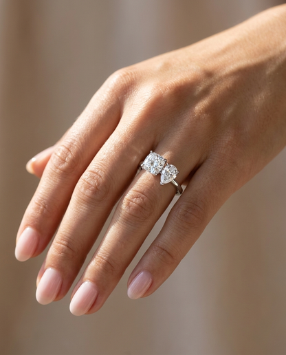 14K White Gold Lauryn Toi et Moi Select Cushion & Pear Lab Diamond Engagement Ring - Ring on hand model
