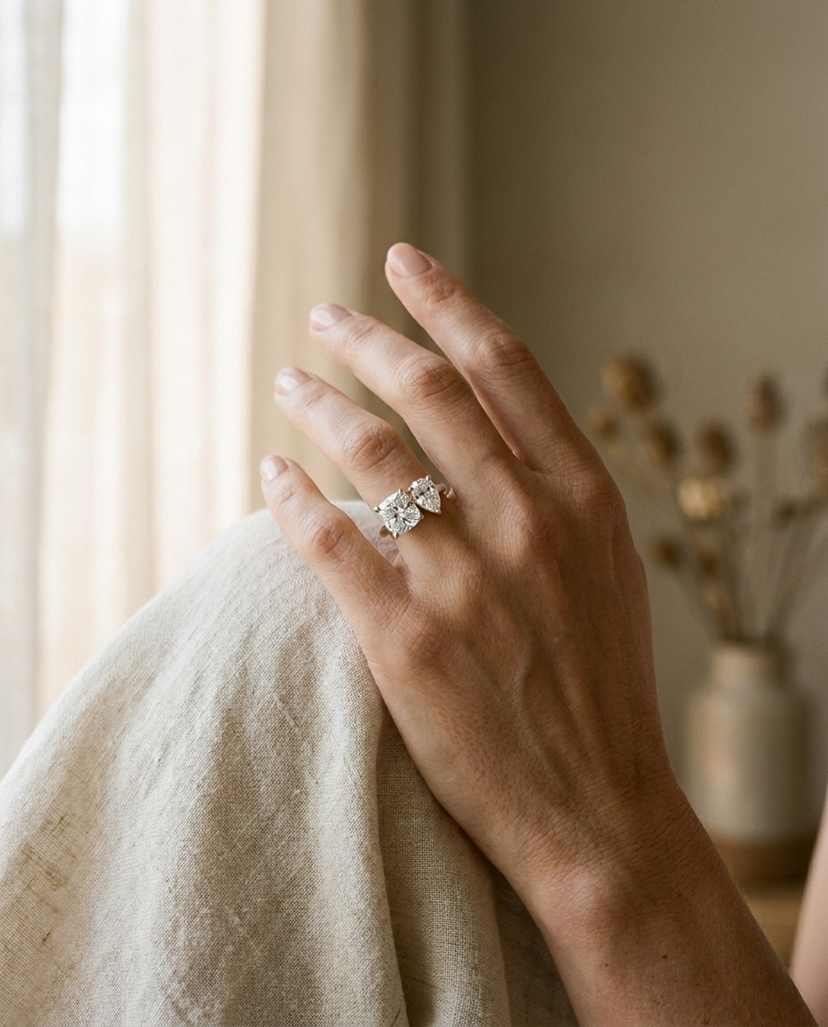 The Lauryn engagement ring setting in 18K White Gold, select toi et moi lab diamond cut design | RockHer