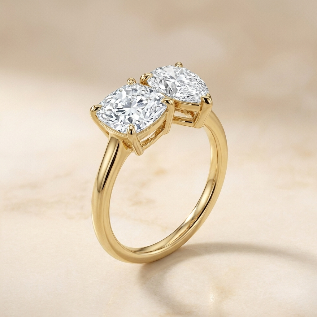 Select Toi et Moi Lab Diamond Cut styling on The Lauryn cushion engagement ring setting | RockHer