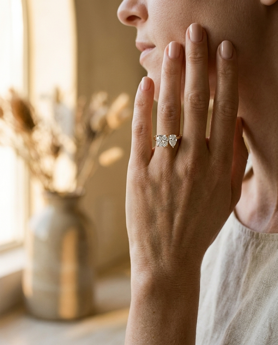 The Lauryn engagement ring setting in 18K Yellow Gold, select toi et moi lab diamond cut design | RockHer